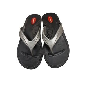 Okabashi Womens Size M Flip Flop Sandals Black Silver Comfort Made‎ USA
